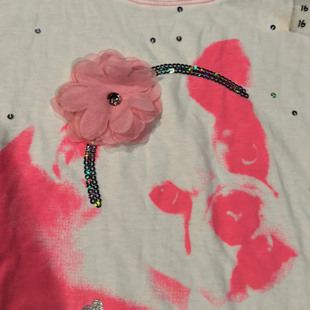 NWT Justice Pink White Bulldog Almost Too Cute Long Sleeve Top Size 16 - Picture 4 of 13